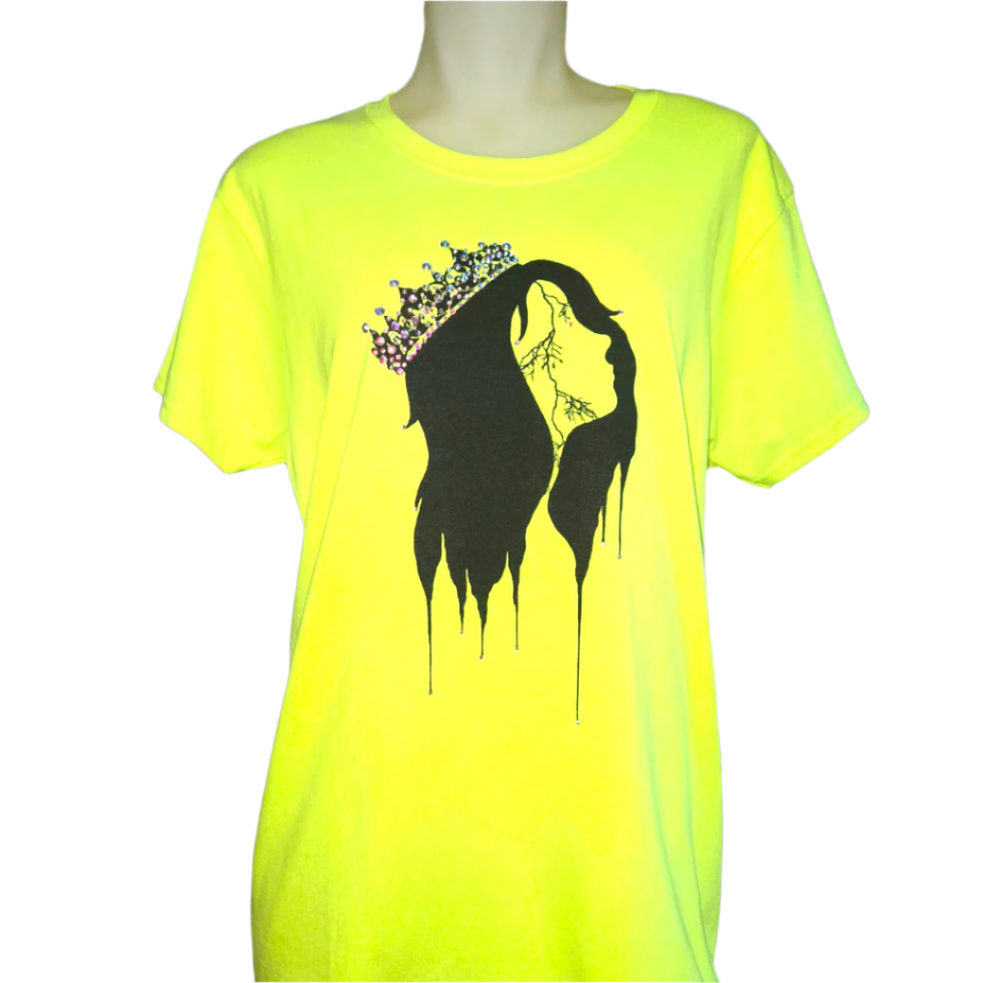 Yellow t-shirt with black graphic design Queen Crown Bling