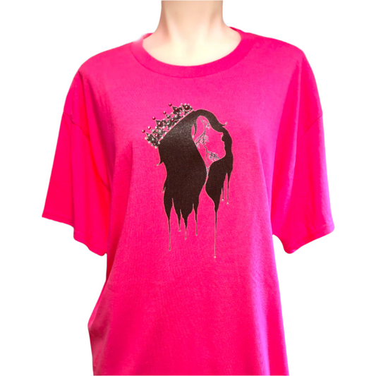 Magenta Pink t-shirt with black graphic design Queen Crown Bling